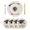 thumbnail image 1 of Graduation Round 13 Inch Placemats Set of 4, Grad Cartoon School on Linen HeatResistant Non Slip Place Mats for Dining Table, Wipeable Braided Kitchen Table Mats for Housewarming, 1 of 9