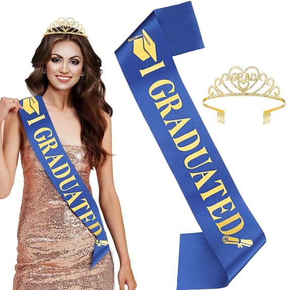 Graduation Sash Verdsylv Glitter Graduation Crown & Sash Kit - Grad Ceremony Accessories Set for Women, College & High School Graduation Party Decor, Ceremony Accessories, Blue