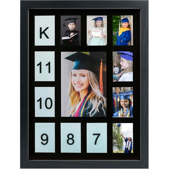 Graduation School Years K-12 Day Collage Wood with Double Mat Photo Frame Black/Black