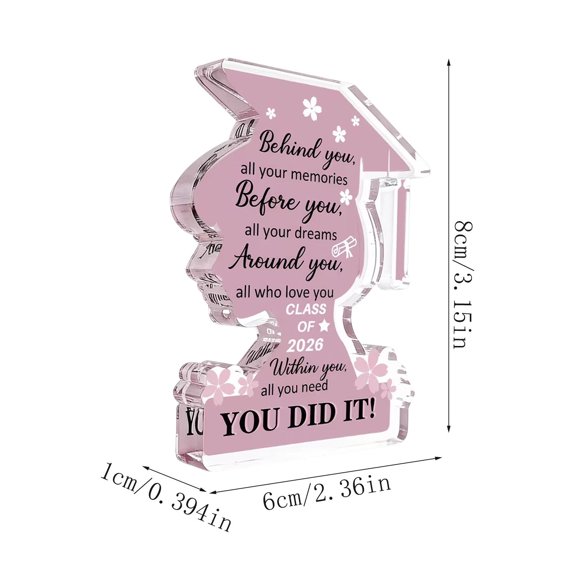 Graduation Season Acrylic Decorative Ornament - Pink Inspirational Quote Design, "You Did It" Message, Acrylic Material - For Graduates, Graduation Parties, Desk Decor, Shelf Display