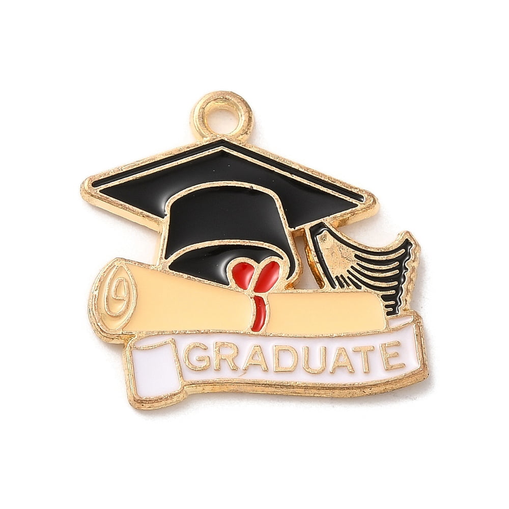 Graduation Season Alloy Enamel Pendants Golden Bachelor Cap with Graduate 22.5x22.5x1.5mm Hole: 1.8mm diy