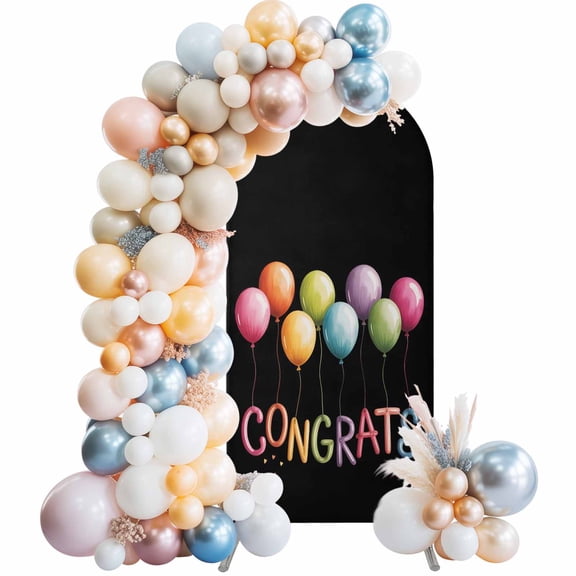 Graduation Season Arch Backdrop Cover 4 FT Colorful Balloon Celebration Black Stretchy Elastic Arch Stand Covers Spandex Arched Background Birthday Wedding Party Decoration (No Stand)