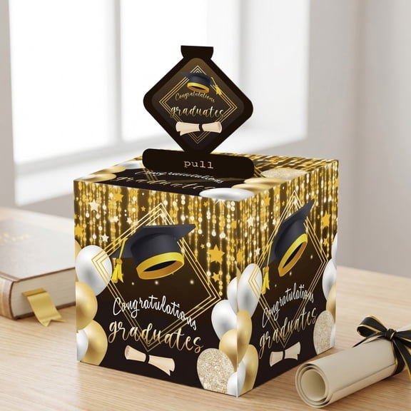 Graduation Season Black Gold Pull Out Money Box, Themed Cash Gift Box, Surprise Graduation Celebration Decor, Elegant Design for Graduation Gift Giving, Party Favor & Holiday Decoration