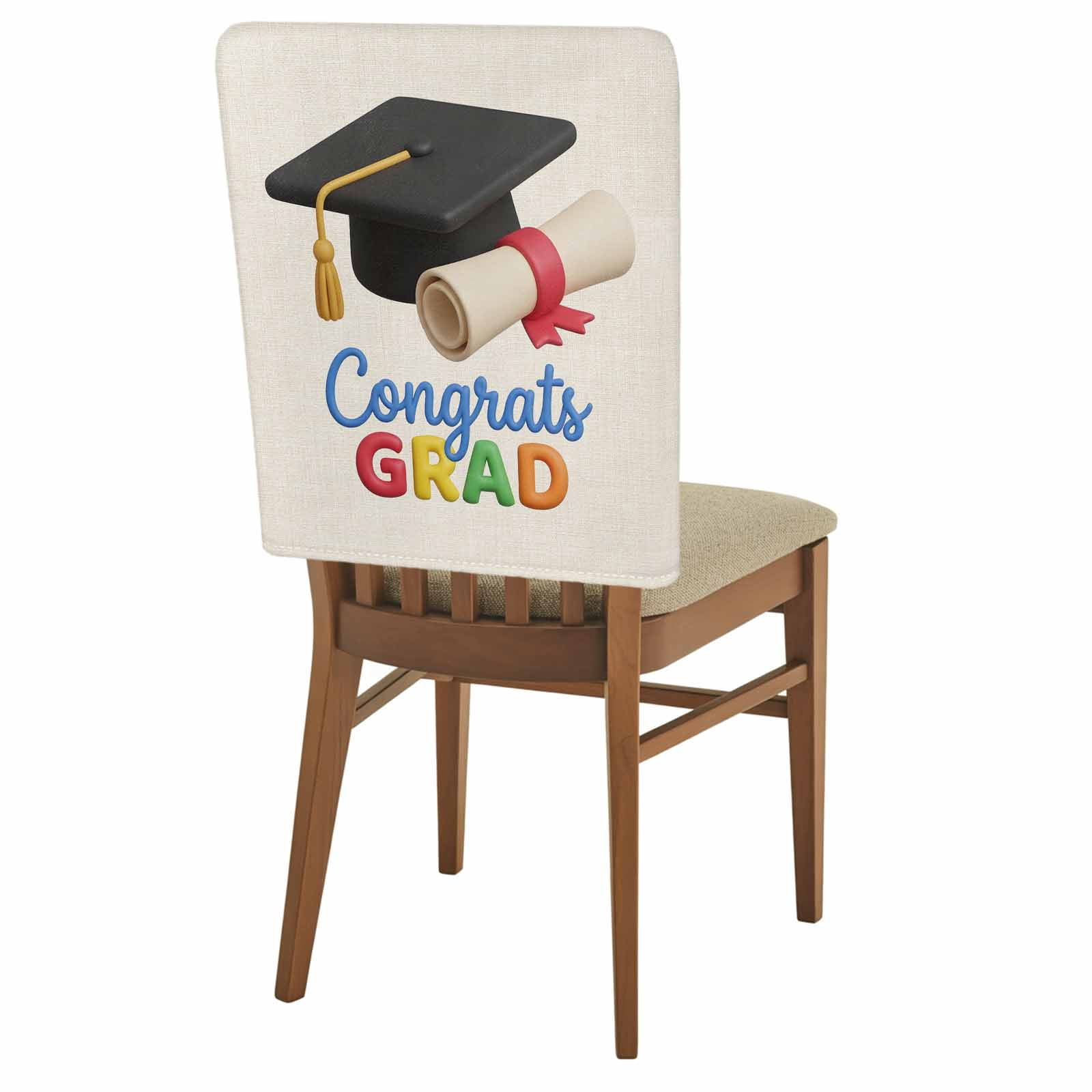 Graduation Season Chair Covers Set of 4 Bachelor Cap Vintage Rustic Student School Learn Chair Back Covers Stretch Removable Washable Slipcovers Protector for Dining Room Kitchen Party Decor