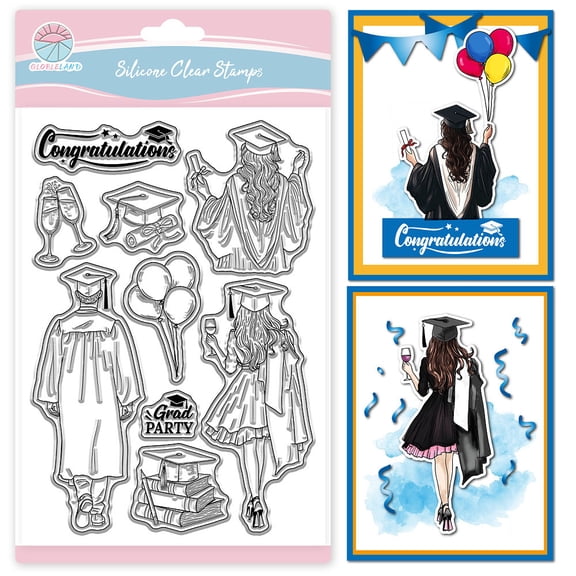 Graduation Season Clear Stamps for Scrapbooking Graduation Lady Man Silicone Stamps Character Balloon Transparent Stamp for Card DIY Embossing