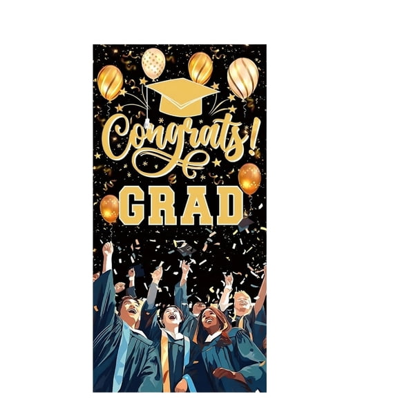 Graduation Season Congrats Grad Backdrop, 2026 Graduation Party Decor Hanging Banner with Balloon Cap Design, for Graduation Celebrations School Events Class Reunions -