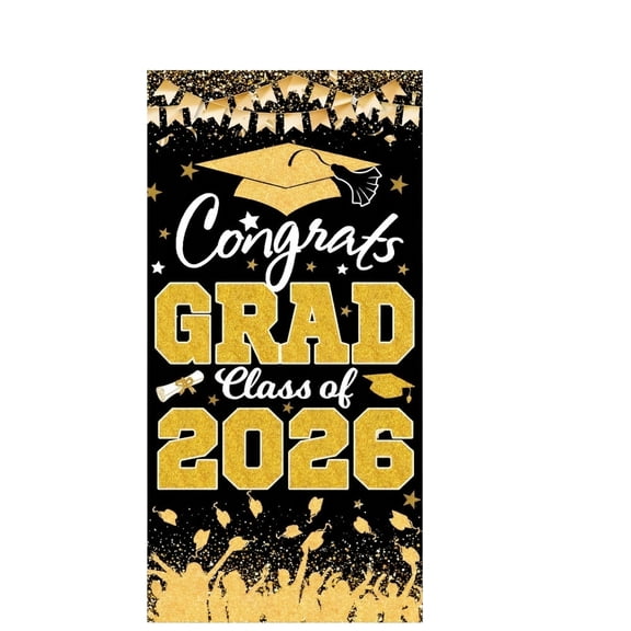 Graduation Season Congrats Grad Class of 2026 Decorative Backdrop, Congrats Grad Design with Gold Accents, for Graduation Party Decorations, Graduation Ceremony, School Grad Events