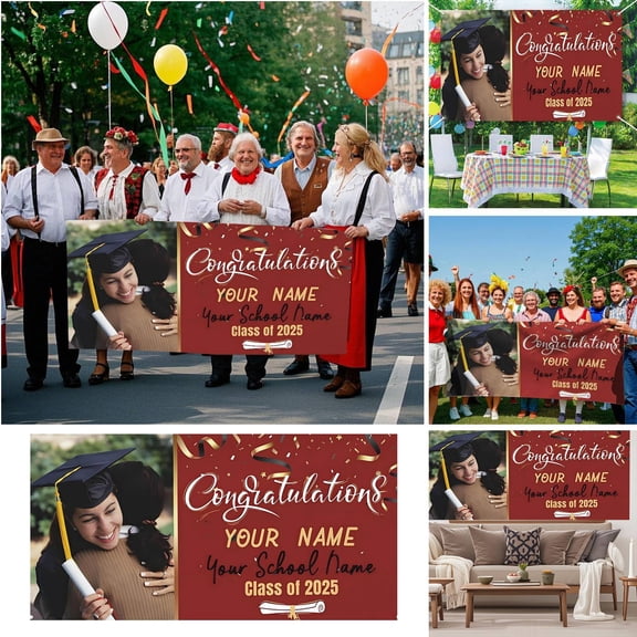 Graduation Season Decoration Customized Graduation Banner For The Class Of 2026 Photos Names Text Congratulations Banner Customized Graduation Party Decorations And Supplies Graduation Gift