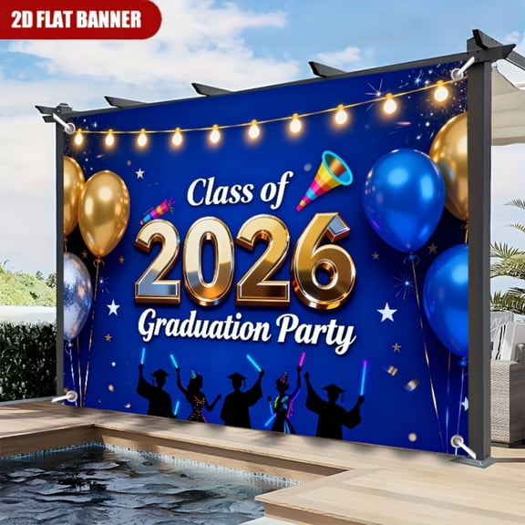 Graduation Season Decorative Banner Tapestry Class of 2026 Graduation Party Decor featuring Gold and Blue Stars Ideal for Room and Home Decoration Indoor Outdoor Parties Studio Props Multiple Sizes