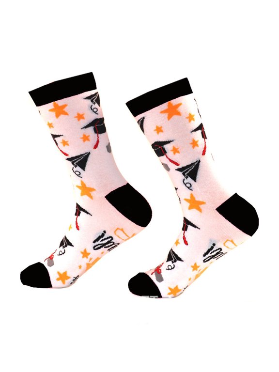 Graduation Season Fashion Letter Patterned Middle Calf Socks Novelty Congrats Grad Socks Graduation Gift for Unisex