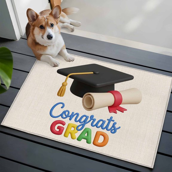 Graduation Season Front Door Rugs 2x3 ft Bachelor Cap Vintage Rustic Student School Learn Small Rug for Entryway Non Slip Washable Bathroom Door Mat Absorbent Floor Mat for Indoor Entrance