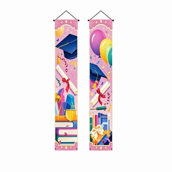 Graduation Season Hanging Banner Party Decoration for School Celebration and Class Reunion Event with Graduation Cap Diploma and Book Print Design