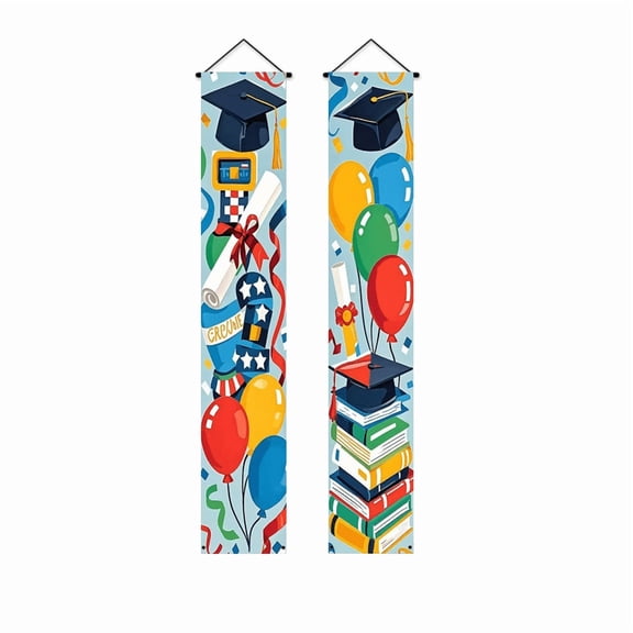 Graduation Season Hanging Banner Party Decoration for School Celebration and Class Reunion Event with Graduation Cap Diploma and Book Print Design
