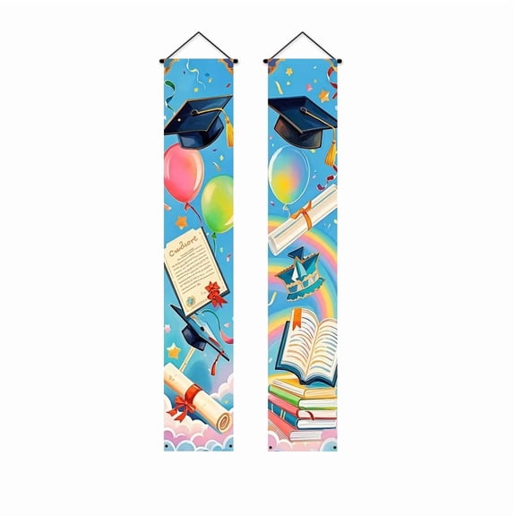 Graduation Season Hanging Banner Party Decoration for School Celebration and Class Reunion Event with Graduation Cap Diploma and Book Print Design