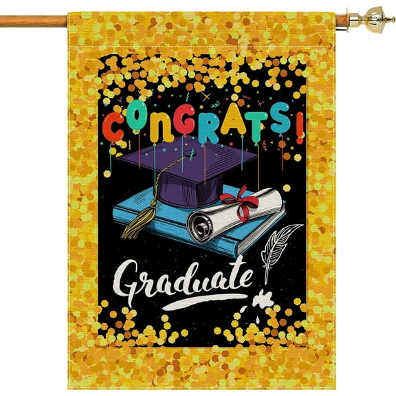 Graduation Season Houses Flag 28 x 40 Double Sided Burlap Outdoor Decor Flag