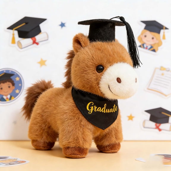 Graduation Season PhD Ponys Plush Toy, Doctor Cap Pony Stuffed Doll, Cute Achievement Celebration Gift, Soft Decorative Keepsake for Graduation Party Home Office