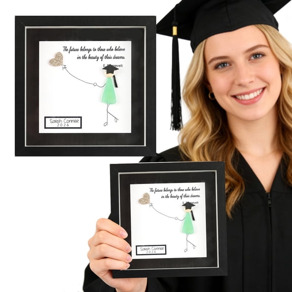 Graduation Season Sea Glass 3D Photo Frame Graduation Sea Glass Art Frame Handmade Compass Decor with Inspirational Quote for College Graduation Gift Tabletop Display 1Pcs