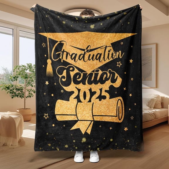 Graduation Season Themed Blanket, 1 Count Letter & Graduation Cap Pattern Soft Blanket, Cool Bedroom Bedding Blankets, Gift for Son & Daughter
