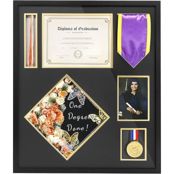 Graduation Shadow Box 23x27 Inch Display Case - Preserve Diploma(8.5x11), Cap, Tassel, Stole, Medal & 5x7 Photo | Graduation for Students,