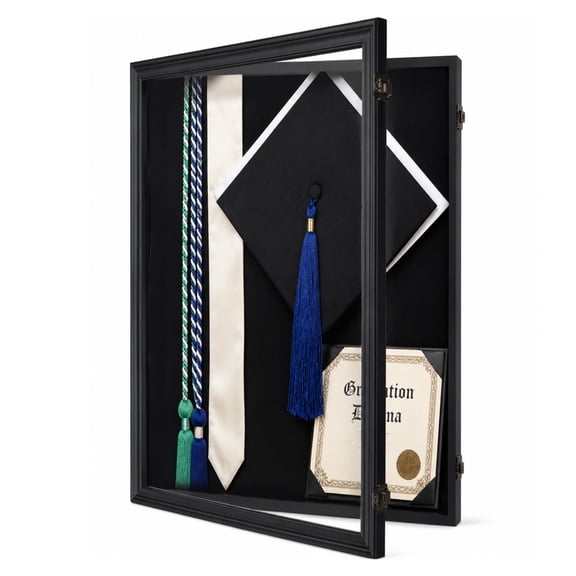 Graduation Shadow Box Frame 1-Pack, Lockable Wall Mount Display Case with Acrylic Window for Cap Gown Diploma and Photos, Black (17.72x23.62x2.36 in)