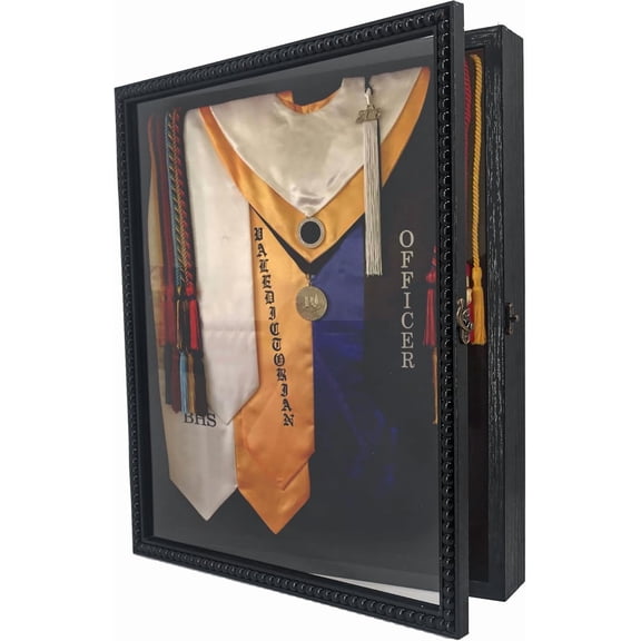 Graduation Shadow Box Frame - 13x16 with Unique Design Beads, HD Glass Window, Metal Lock, Memory for Keepsake, Black