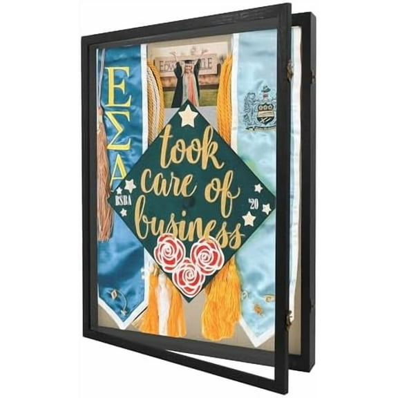 Graduation Shadow Box Frame 18x24 Display Case with Linen Back, Plexiglass Window Door with Hinge, Picture Frame Wedding Bouquet Memorabilia Medals Photos Memory Box for Keepsakes Black