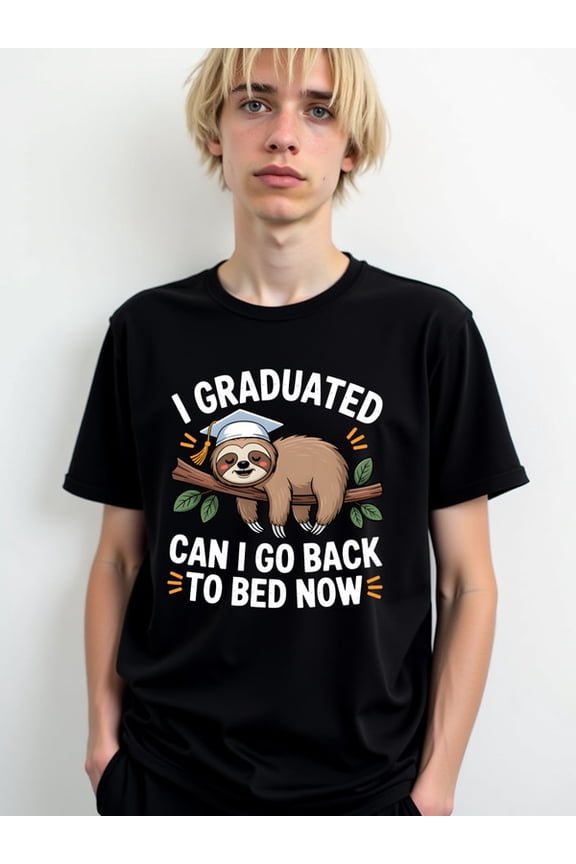 Graduation Sloth T-Shirt for men t-shirts black summer graphic tees summer and spring season Retro Unisex Shirt Graphic Tee tshirts