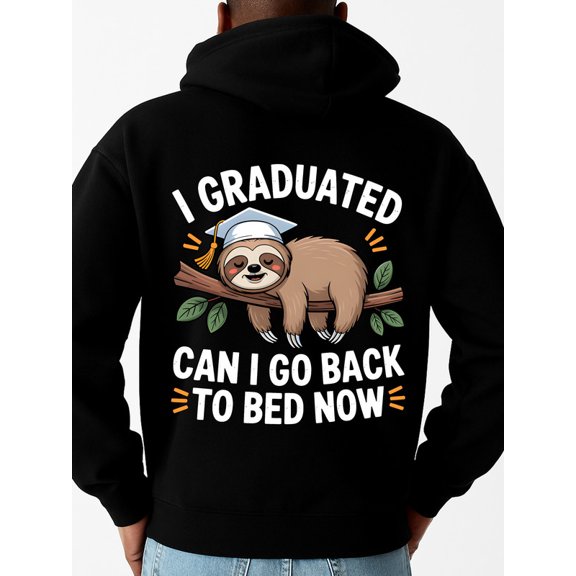 Graduation Sloth hoodies & sweatshirt men regular fit black Hip-Hop Streetwear graphic Casual Unisex Shirt Graphic tshirts