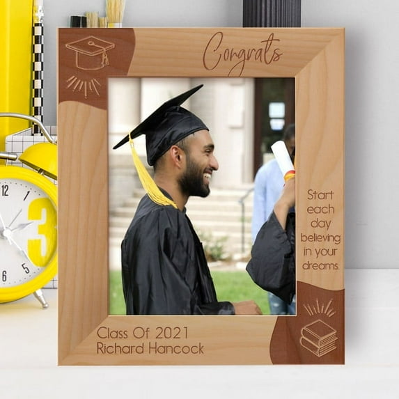 Graduation Start Each Day Believing In Your Dreams Personalized Wooden Frame 8" x 10" Brown (Vertical)