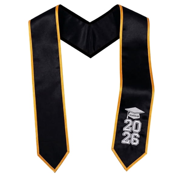Graduation Stole Class of 2026, Embroidered Honor Stole Sash for Graduation Ceremony, Satin Graduation Sash for High School College Bachelor Degree Graduation Accessories Black
