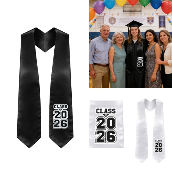 Graduation Stole Class of 2025 Black&White Unisex Graduation Sash Honor Graduation Stole for High School College 60" Long Satin Commencement Sash