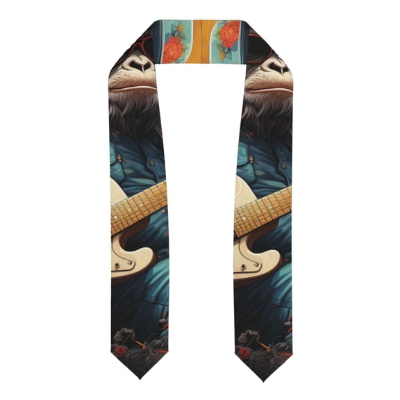 Graduation Stole Flattened for Youth Teens, Ceremony Shawl, High-Shine Graduation Gown Accessory, Monkey Playing Guitar Cool