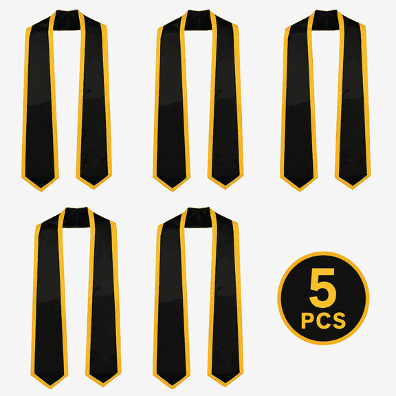 Kabuer Graduation Stole Black Graduation Sash Satin Honor Stole for Class of 2026 Unisex Adults, 72 inch, 5 Pack ( Black)