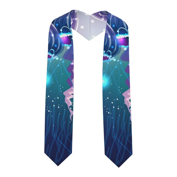 Graduation Stole Sharp Corner for Youth Teens, Ceremony Shawl, High-Shine Graduation Gown Accessory, Magic Neon Light Jellyfish