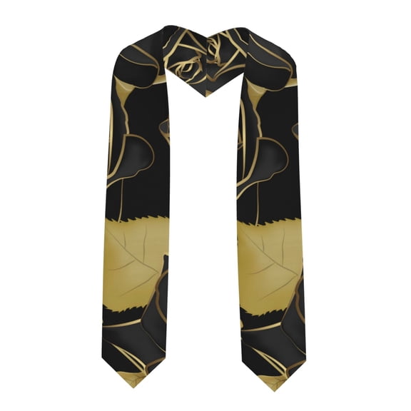 Graduation Stole Unisex Adults Graduation Sash Honor Stole for Academic Choral 36", Roses Black And Golden Leaf Glitter