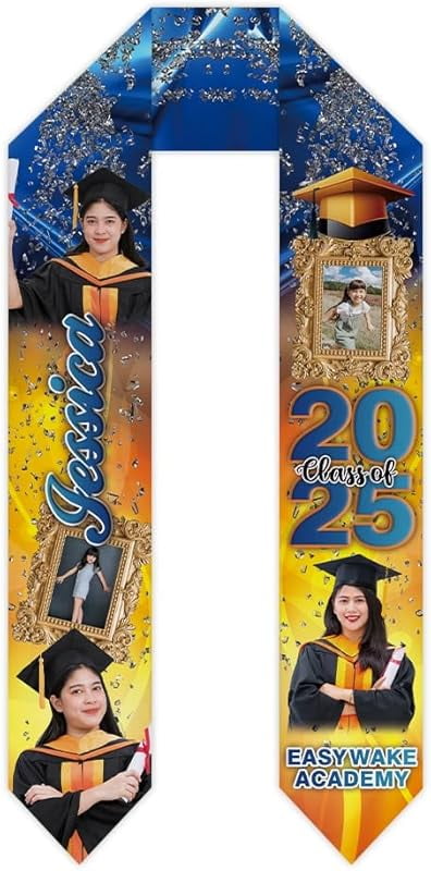 Graduation Ceremony Accessories Custom Graduation Stole - Personalized Class Of 2025 Sash With Text & Logo (73 Inch) Graduation Stole 2025