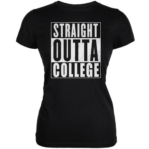 Graduation Straight Outta College Black Juniors Soft T-Shirt - Medium