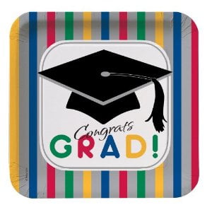 Graduation Stripes 7" Square Lunch Plates