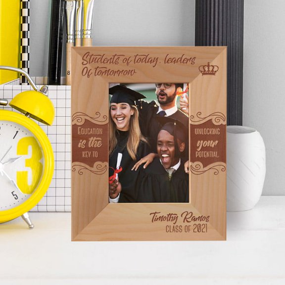 Graduation Students Of Today Leaders Of Tomorrow Personalized Wooden Frame 3 1/2" x 5" Brown (Vertical)