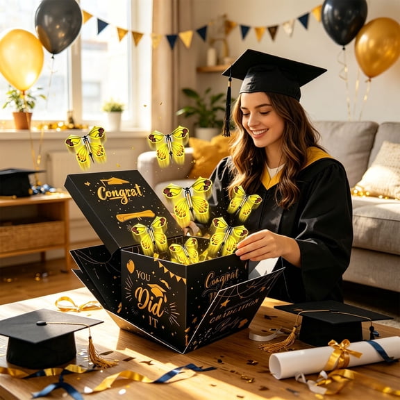 Graduation Surprise Gift Box with Flying Butterflies Congrats Pops up Explosion Box for 2026 Graduation Party Favors Decor Supplies