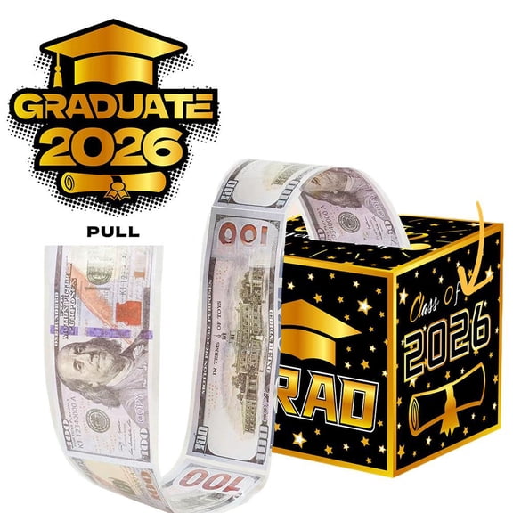 Graduation Surprise Money Box 2026, Congrats Grad Cash Gift Box with Card and Cash Holder for Boys and Girls High School College, DIY Fun Money Box with 50 Transparent Bags