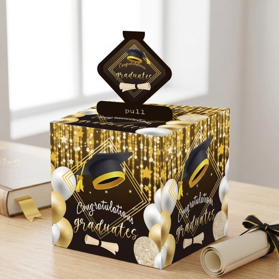 Graduation Surprise Money Pull Out Box - Class Of 2026 Grad Cash Pull Container Surprise Gift Box for Grad Party Table Centerpiece Celebration Home Grad Decor Holiday Gift