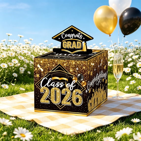 Graduation Surprise Money Pull Out Box - Class Of 2026 Grad Cash Pull Container Surprise Gift Box for Grad Party Table Centerpiece Celebration Home Grad Decor Holiday Gift