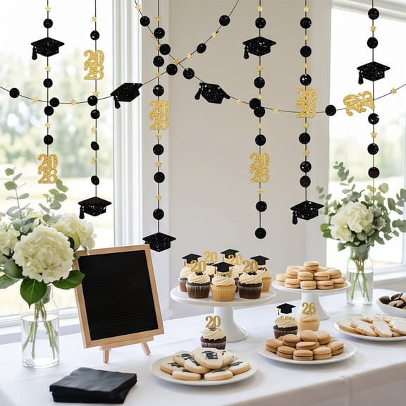 Graduation Swirl Garland Decorations 2026 Foil Star Mortarboard Hanging Décor Diploma Party Background Supplies for Ceremony, Gold, JASKFLY