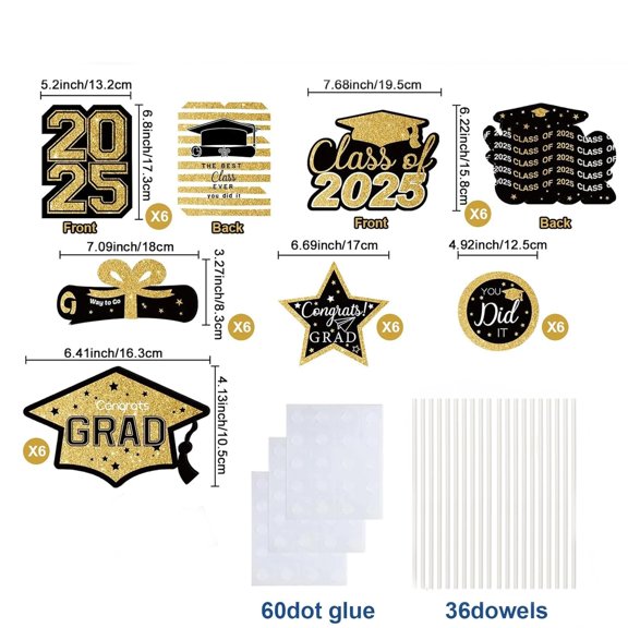 Graduation Table Centerpiece Sticks Decorative Set, Party Supplies For College High School Graduates To Congratulate Graduates With 36 Sticks 36 Cardstock 3 Sheets 1 Glue,