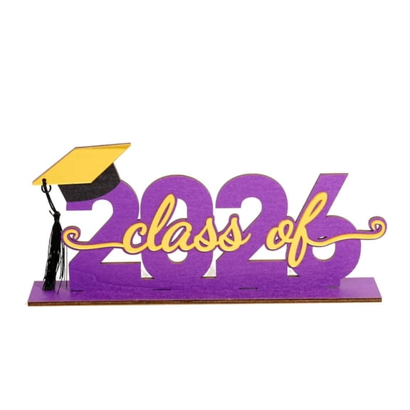 Graduation Table Decoration, Graduate Sign Class of 2026 Tiered Tray Decor, Rustic Graduation Tabletop Centerpiece, Bachelor Hat Decor with Wooden Base for Graduate Party Supplies, Purple