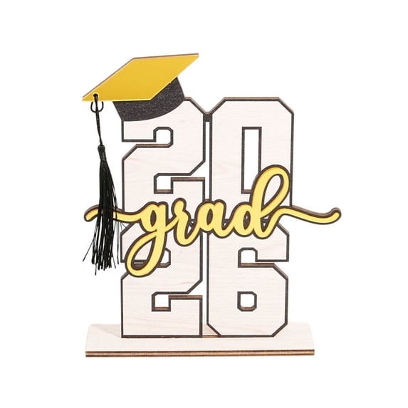 Graduation Table Decoration Graduate Wood Sign Class of 2026 Rustic Graduation Tabletop Centerpiece Bachelor Hat Decor for Graduate Party Supplies Shelf, Brown
