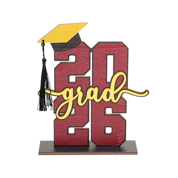 Graduation Table Decoration Graduate Wood Sign Class of 2026 Rustic Graduation Tabletop Centerpiece Bachelor Hat Decor for Graduate Party Supplies Shelf, Red