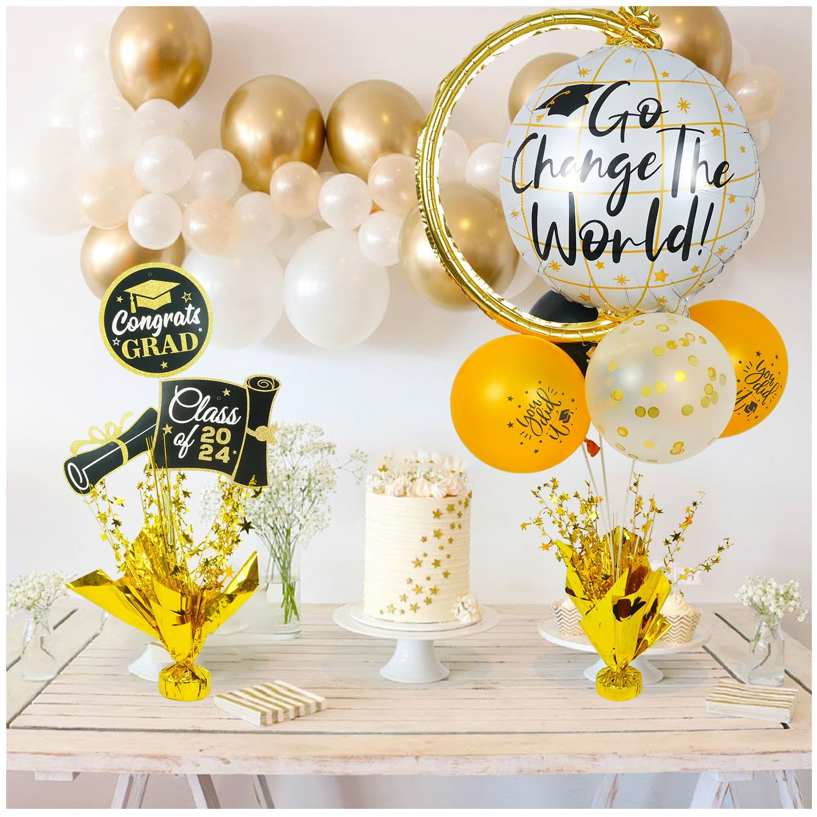 Graduation Table Decorations - 2 Pack Gold Star Centerpiece, Graduation ...