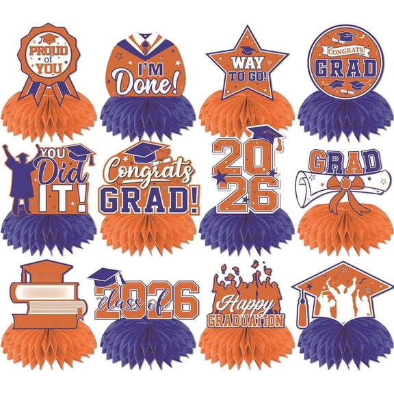 Graduation Table Decorations 2026, Orange Black Paper, 12 Pcs, Honeycomb Decorations, College Graduation Decorations 2026, Grad Party, Table Centerpieces, RedandBlack